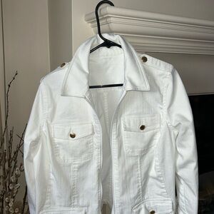 CHAPS Jacket Womens S/M Denim Military Utility Zip Up Stretch Cotton White